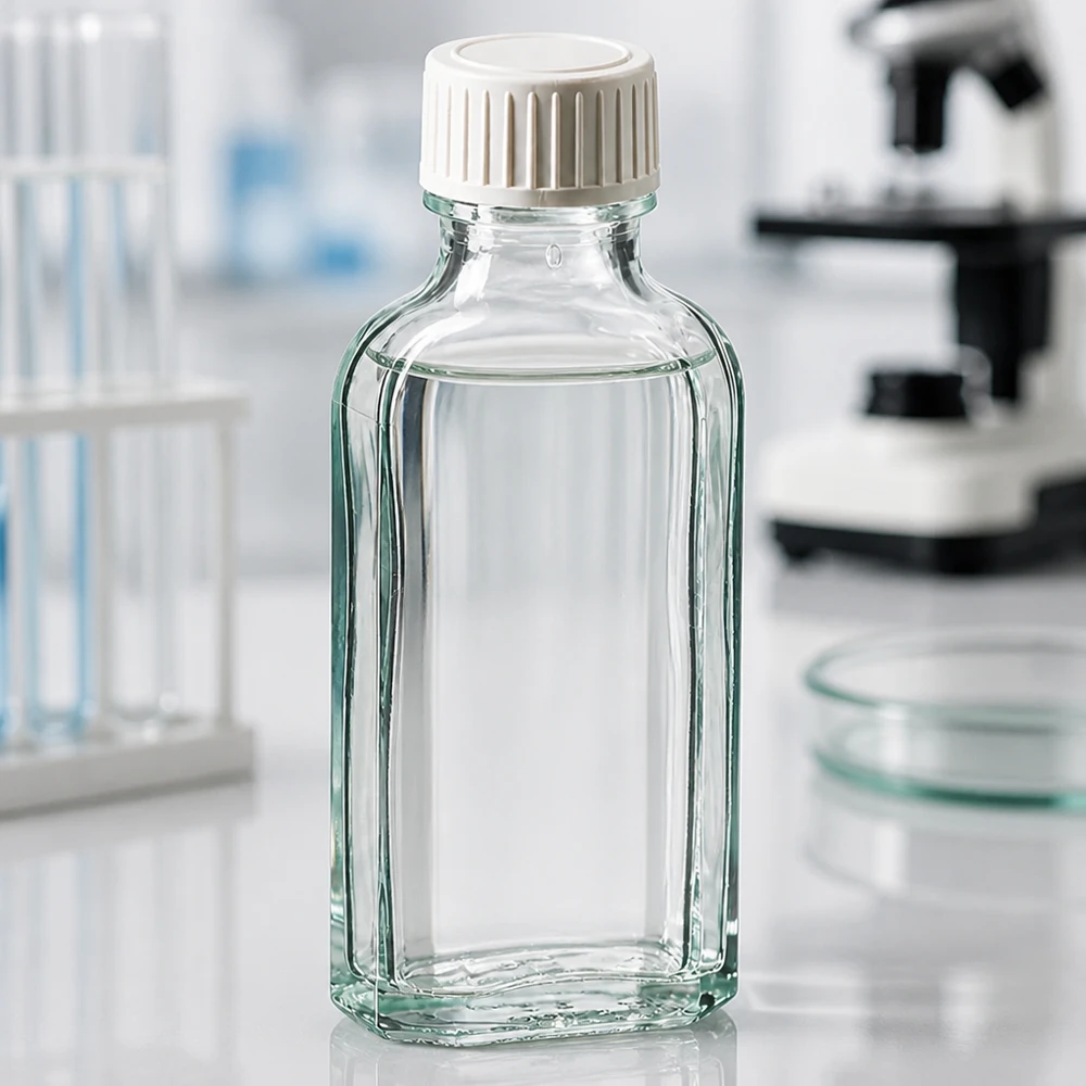 Kompakte Meplat Flasche 50ml Klarglas mit weißem Verschluss und Reagenzglasständer