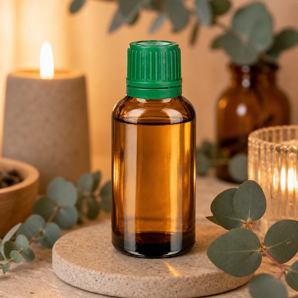 Robuste 30ml Glasflasche braun mit grünem Schraubverschluss für sichere Aufbewahrung von Wirkstoffen