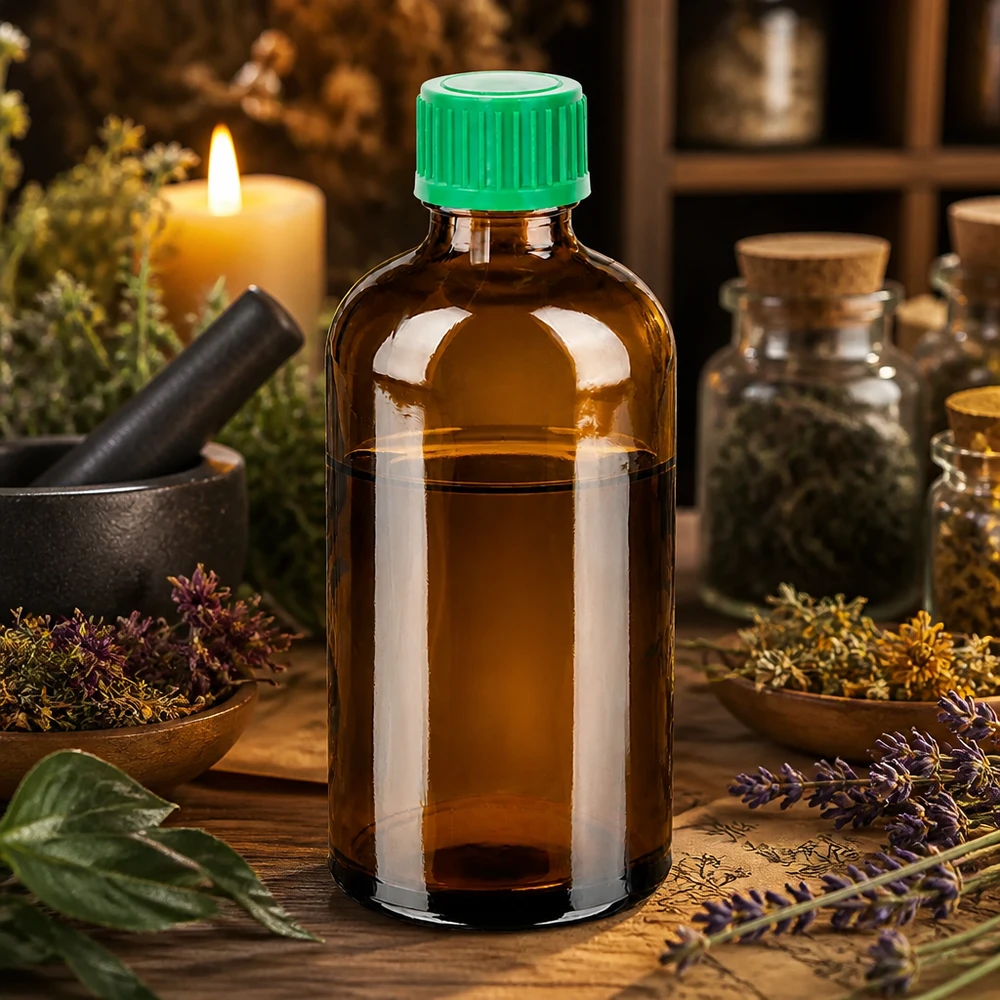 Premium 100ml Braunglas Vorratsflasche mit grünem Schraubverschluss für Naturkosmetik