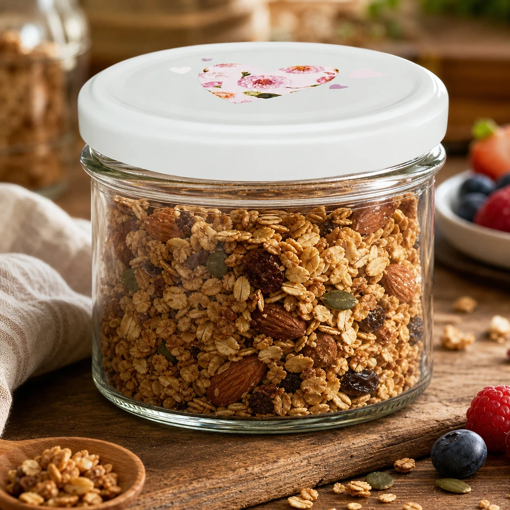 225ml Sturzglas mint BasicSeal Deckel gefüllt mit Müsli und Nüssen demonstriert luftdichte Frischhaltung