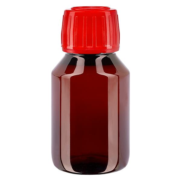PET lahvička 50ml s červeným uzávěrem s ochranou proti manipulaci. PET lahvička 50ml s červeným uzávěrem s ochranou proti manipulaci.