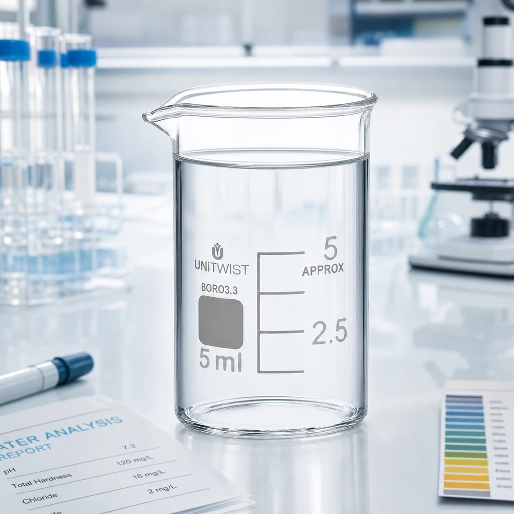 Kádinka 5ml borosilikátová, nízký tvar UNiTWIST UNiTWIST Mini-Becherglas 5ml niedrige Form aus Borosilikat 3.3 für chemische Laboranalysen