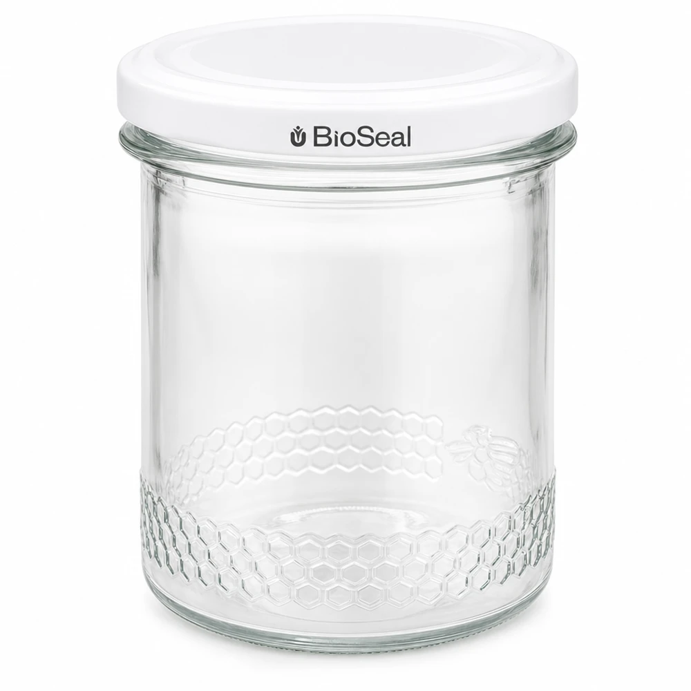 400ml Honigglas mit weißem BioSeal Deckel UNiTWIST Einmachglas Imkerbedarf Glasverpackung