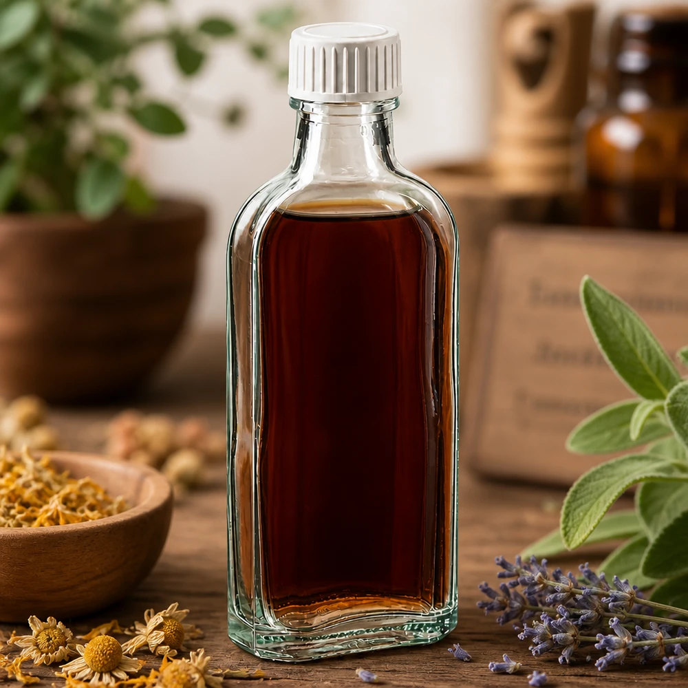 Meplat Flasche 100ml Klarglas mit auslaufsicherem PE-Schaumverschluss für Naturheilmittel