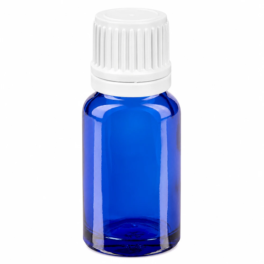 10ml Dosierungsflasche aus blauem Glas mit präzisem 0.7mm Tropfsystem weiss