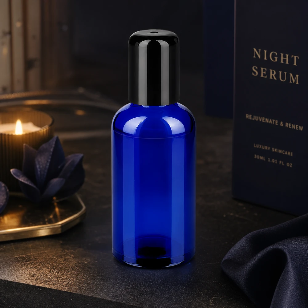 50ml roll-on lahvička černá standardní uzávěr BlueLine UT18/50 STD BlueLine UT18/50 blaue Roll-On Flasche 50ml mit UV-Schutz für Naturkosmetik