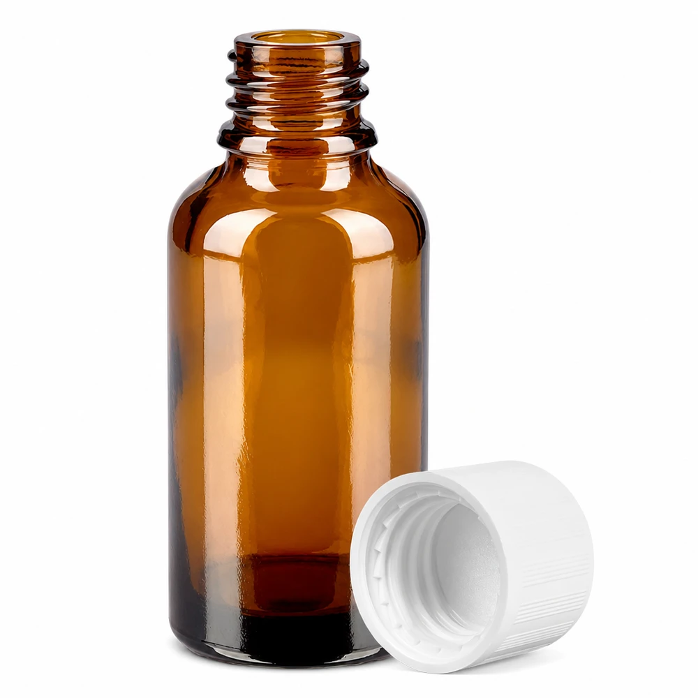 Braunglasfläschchen 30ml mit Originalitätssiegel und Kindersicherung für pharmazeutische Anwendungen