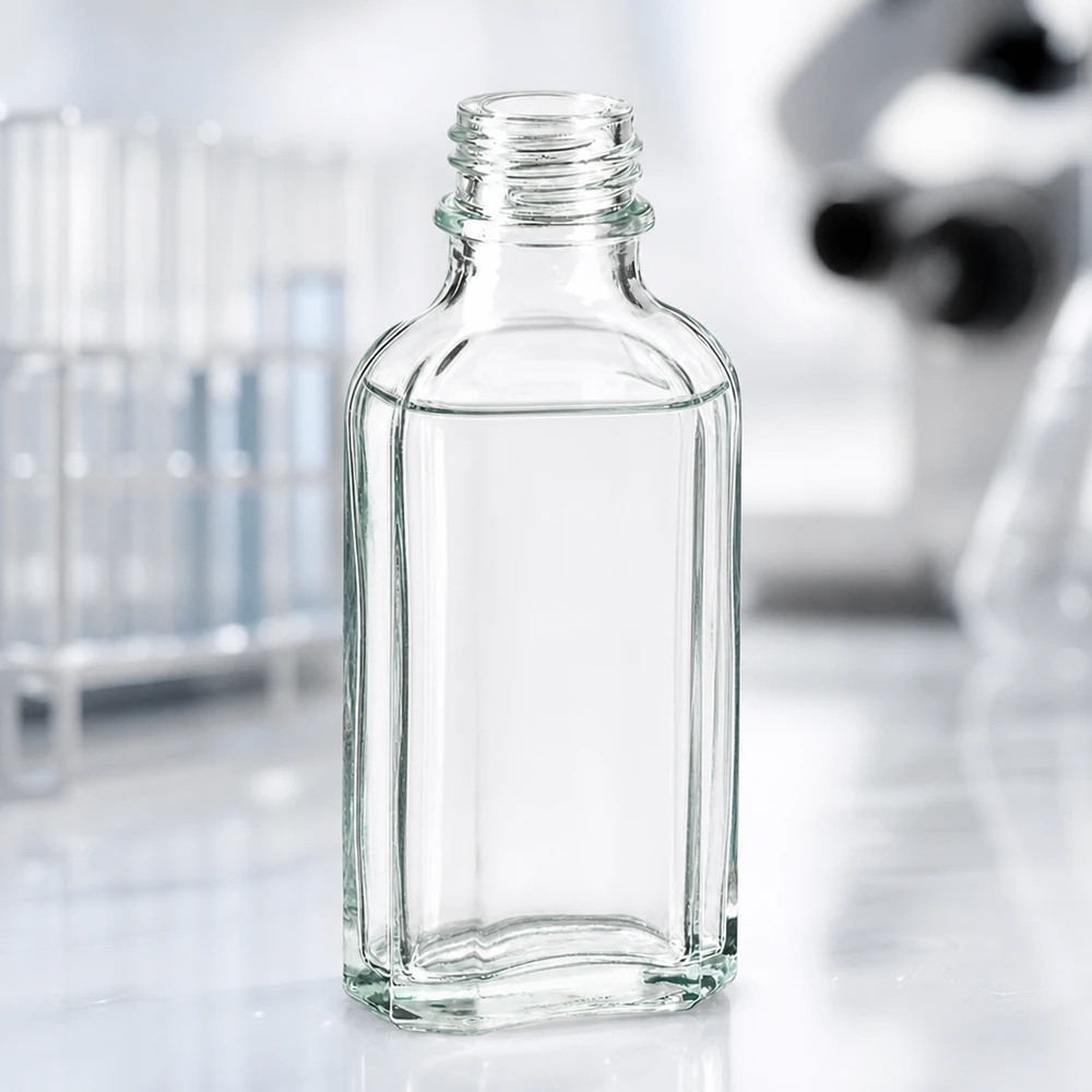 Vielseitige 50 ml Glasflasche Meplat klar mit geraden Seitenwänden und DIN22 Verschluss