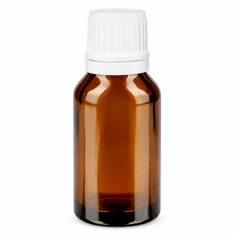 Braunglas Apothekenflasche 15ml Tropfverschluss weiß für ätherische Öle und Medikamente