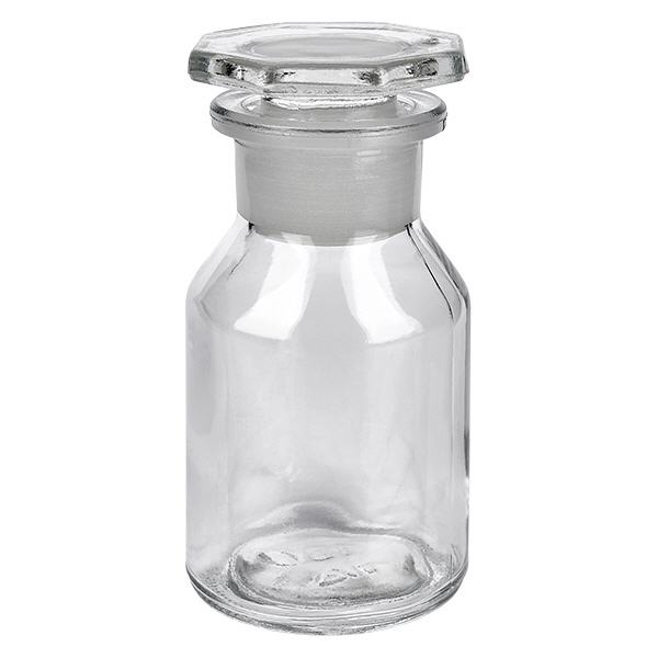 Lahvička se strmým hrdlem 50 ml čirá skleněná zátka se širokým hrdlem Kleine klare Steilbrustflasche 50ml mit Glasstopfen ideal zur Aufbewahrung von Substanzen