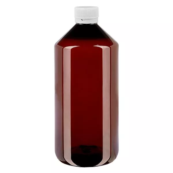 PET láhev 1000ml s bílým rýhovaným uzávěrem s ochranou proti manipulaci.