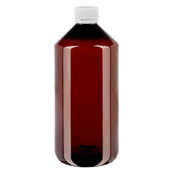 PET láhev 1000ml s bílým rýhovaným uzávěrem s ochranou proti manipulaci. PET láhev 1000ml s bílým rýhovaným uzávěrem s ochranou proti manipulaci.