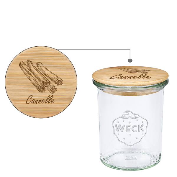 Couvercle en bois &quot;Cannelle&quot; avec verre WECK 160ml