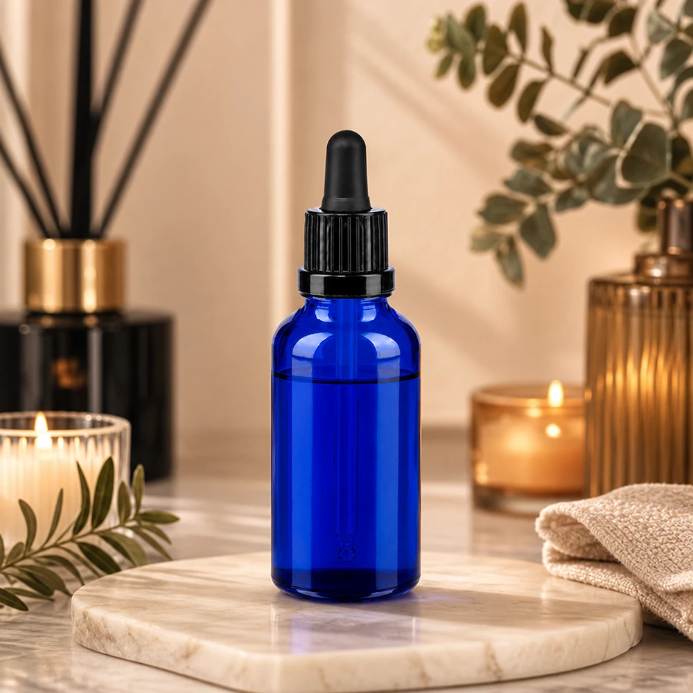 30ml pipetovací láhev černá se zajištěným uzávěrem BlueLine UT18/30 Kobaltblaue 30ml Aromaflasche mit kindersicherem Verschluss für ätherische Ölmischungen