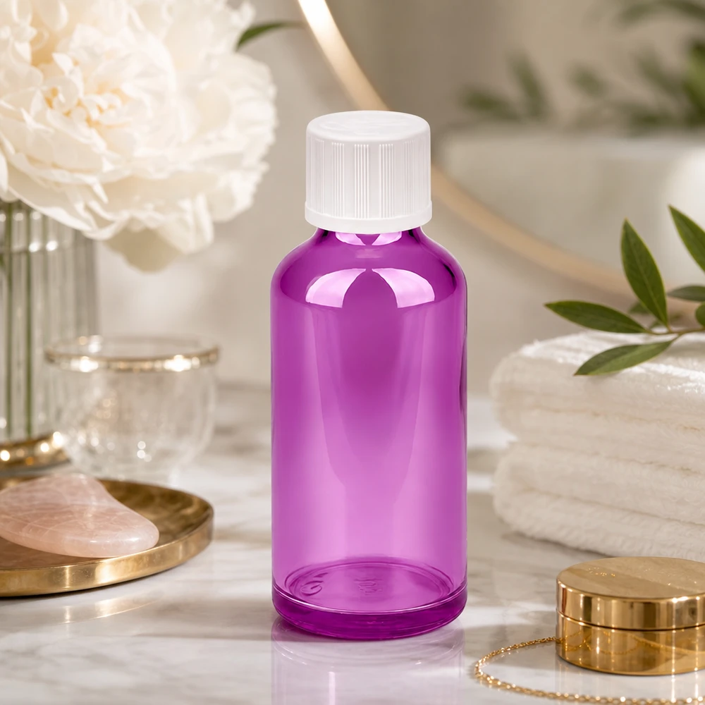 50ml Tropfflasche in elegantem Purple Design mit weißem Schraubverschluss für Beauty-Produkte