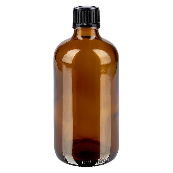 Lékárenská láhev hnědá 100ml šroubovací uzávěr černý standardní Lékárenská láhev hnědá 100ml šroubovací uzávěr černý standardní