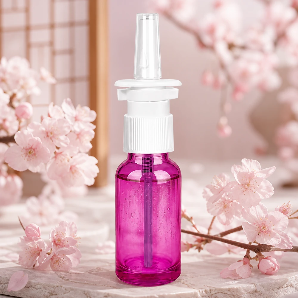 20ml lahvička s nosním rozprašovačem PurpleLine bílá/transparentní standardní. UT18/20 Violette 20ml Nasensprayflasche mit Standard-Sprühkopf für gleichmäßige Verteilung des Inhalts