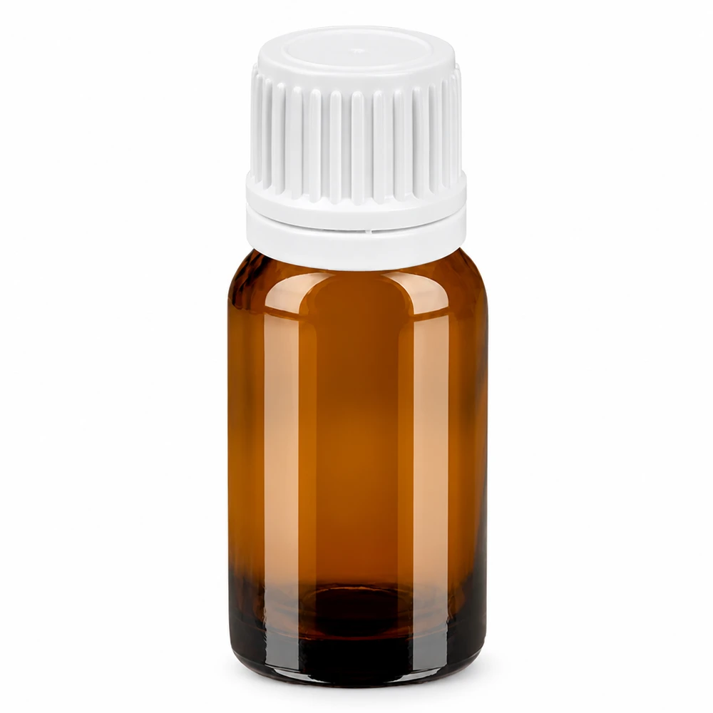 10ml SV-Flasche in Braunglas mit weißem tamper evident Verschluss für sichere Aufbewahrung