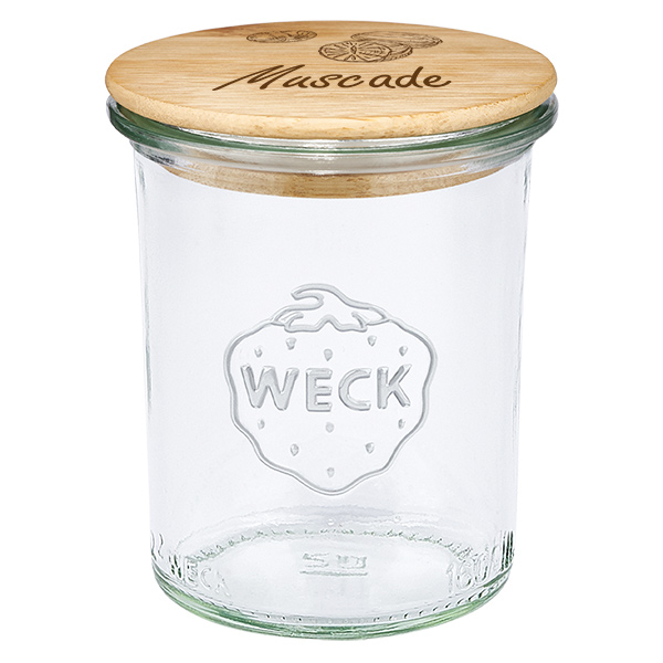 Couvercle en bois "Muscade" avec WECK verre plongeant 160ml Couvercle en bois "Muscade" avec WECK verre plongeant 160ml