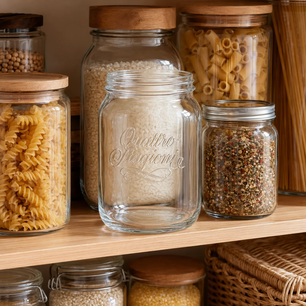 2000ml kulatá zavařovací sklenice "Quattro Stagioni" QS110mm 2000ml Haushaltsglas Quattro Stagioni Vorratsglas mit Schraubdeckel für Küche Pantry Aufbewahrung Pasta Gewürze