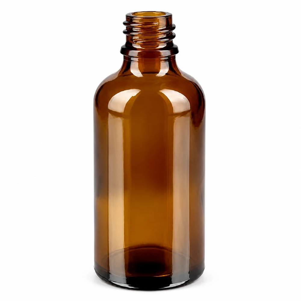 50ml láhev 11mm šroubovací uzávěr bílá Standard BrownLine UT18/50 UV-Schutz Glasflasche 50ml braun mit weißem Verschluss für homöopathische Mittel