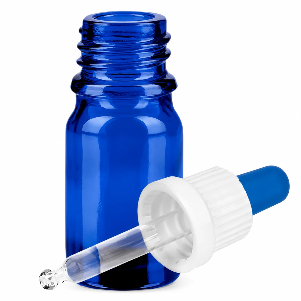 5ml Glasflasche mit Pipette in Blau-Weiß für pharmazeutische und kosmetische Anwendungen