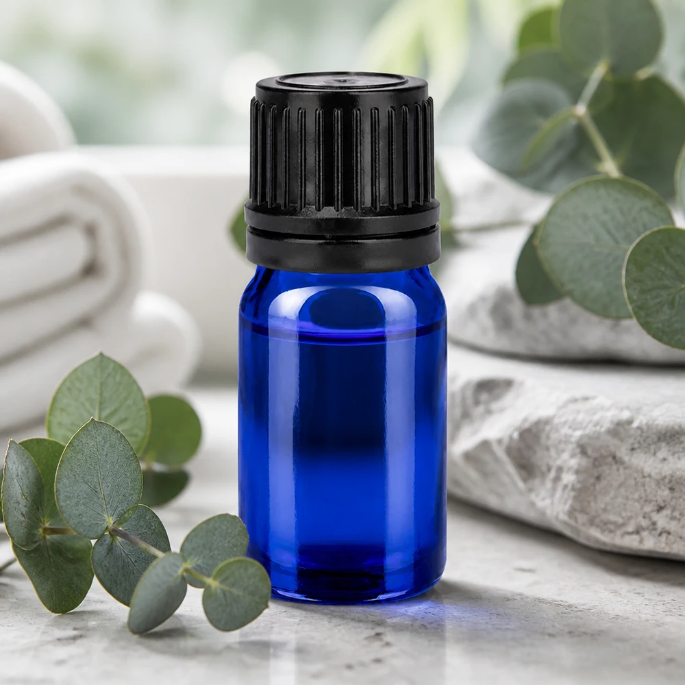 Lahvička 5ml 11mm šroubovací uzávěr černý BlueLine UT18/5 s ochranným uzávěrem proti manipulaci Premium 5ml Flasche mit 11mm Öffnung und schwarzem Schraubverschluss für Naturkosmetik