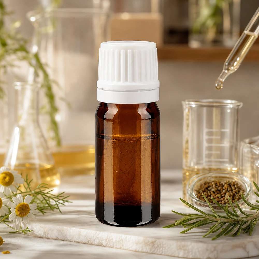 Kompakte Braunglasflasche 5ml mit weißem Schrauböffnungsschutz für Aromatherapie Anwendungen