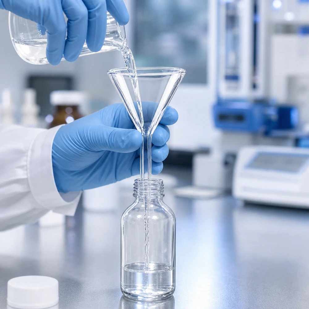 Nálevka ø35mm borosilikátový úhel 60 krátký styl Präzisions Labortrichter 35mm Borosilikat für sterile Arbeiten in Chemie und Pharmazie