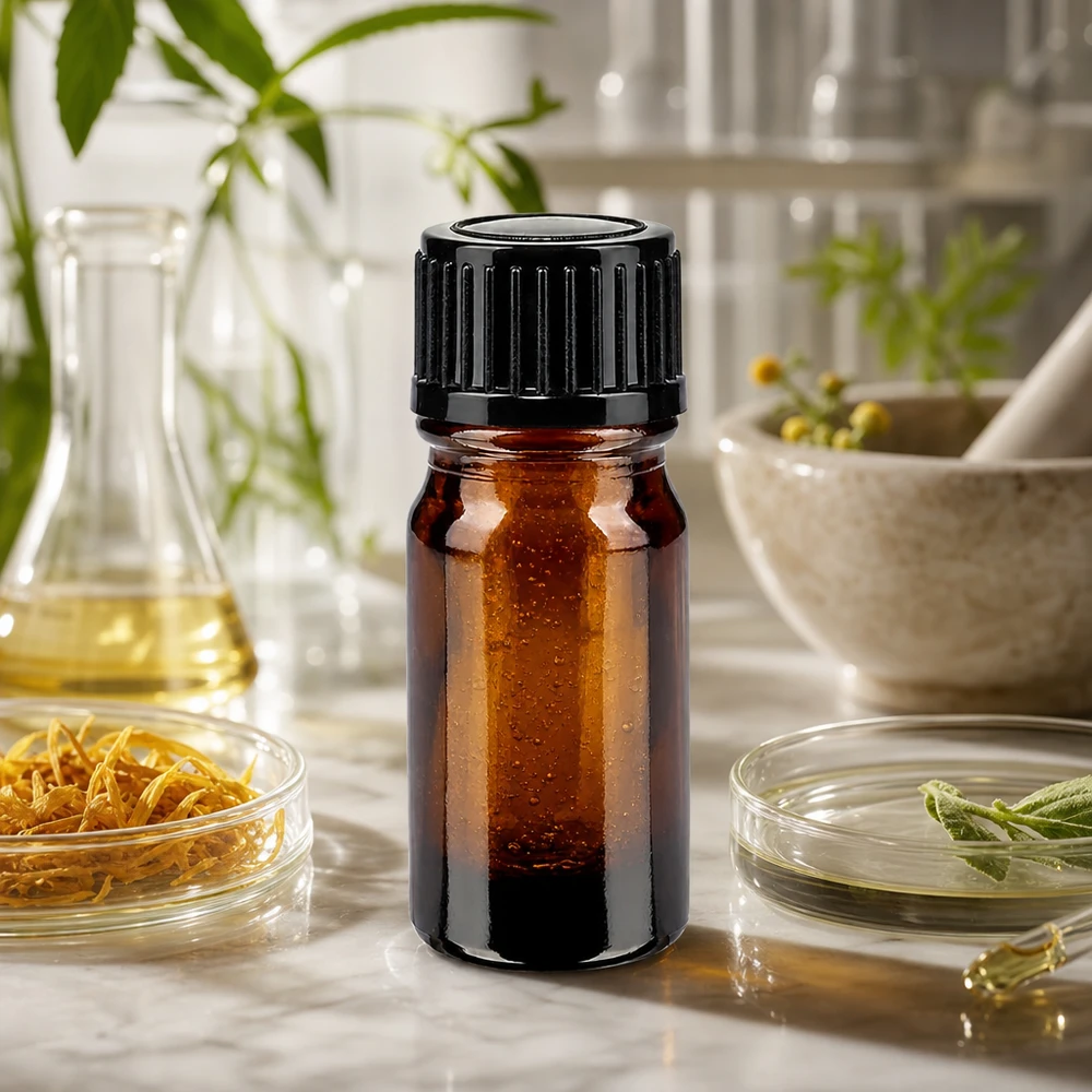 Lékárenská lahvička hnědá 5ml se šroubovacím uzávěrem černá standardní UV-Schutz Apothekerflasche 5ml braun mit schwarzem 11mm Verschluss für ätherische Öle