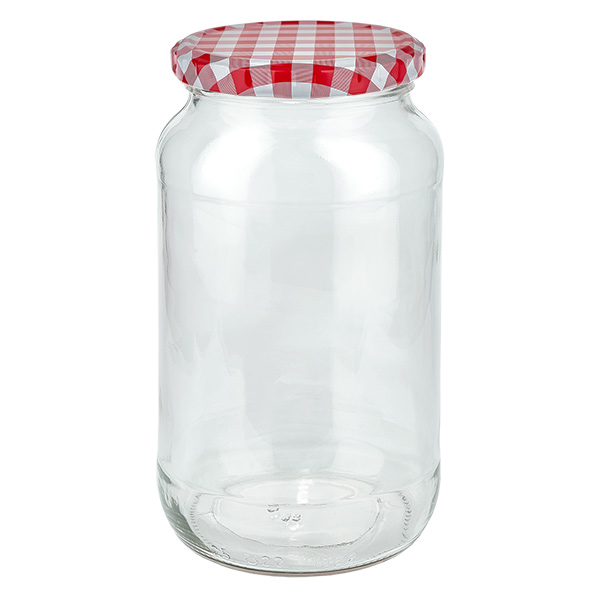 1062ml kulat&#225; sklenice + v&#237;&#269;ko BasicSeal &#269;erven&#233;/b&#237;l&#233; UNiTWIST.