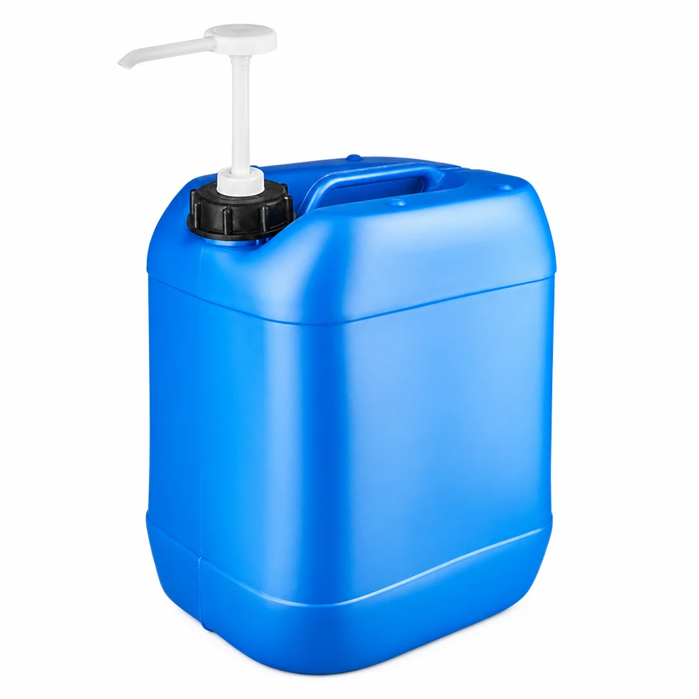 Stapelbarer Kunststoffkanister 20 Liter in Blau mit Dosierpumpe und auslaufsicherem Verschluss