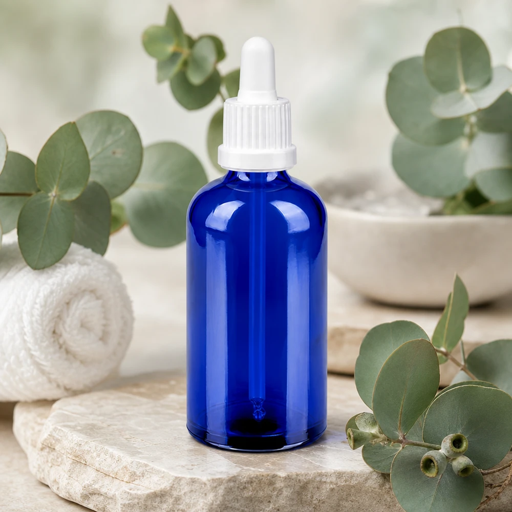 Vielseitige Pipettenflasche 100ml blau für Serums Tinkturen und flüssige Nahrungsergänzungsmittel