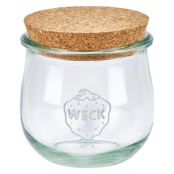 370ml tulipánová zavařovací sklenice WECK RR80 s korkem přírodní WECK Tulpenglas 370ml RR80 mit Naturkorken Deckel Einmachglas Vorratsglas transparent