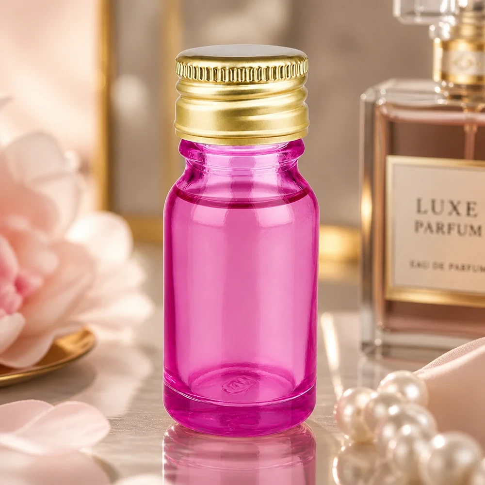 10ml lahvička PurpleLine 11mm šroubovací uzávěr hliníkový zlatý standard. UT18/10 Stylische 10ml Purple Glasflasche mit 11mm SV Aluminium-Gold Deckel für Beauty und Wellness Produkte