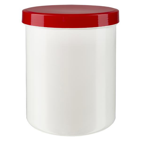 Sklenice na mast 1000g b&#237;l&#225; s &#269;erven&#253;m &#353;roubovac&#237;m v&#237;&#269;kem (polypropylen)