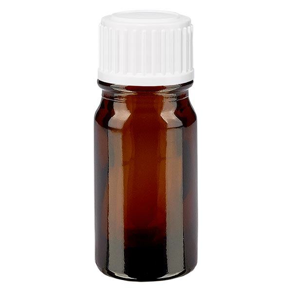 Lékárenská láhev hnědá 5ml šroubovací uzávěr bílo-černý globule standardní Lékárenská láhev hnědá 5ml šroubovací uzávěr bílo-černý globule standardní