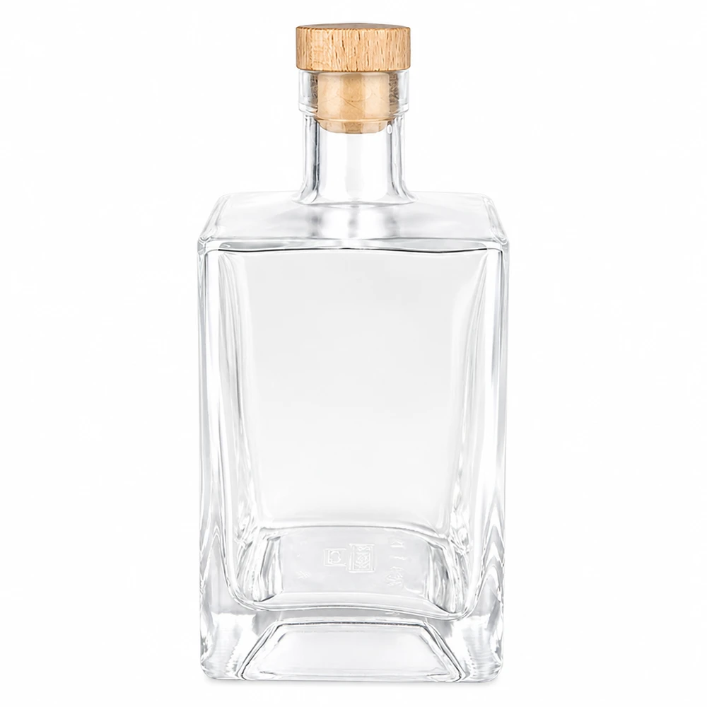 700ml Glasflasche "Gali" mit Holzgriffkorken UNiTWIST® 700ml Glasflasche Ben mit Holzgriff-Korken UNiTWIST transparent leer rechteckige Form Spirituosen Whisky Flasche