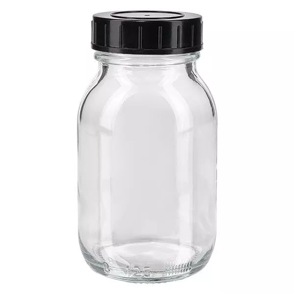 Láhev se širokým hrdlem 125 ml z čirého skla se šroubovacím uzávěrem
