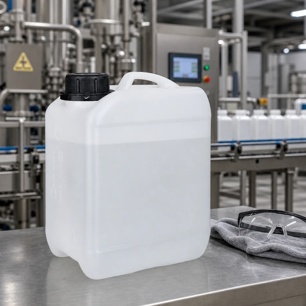 Kanystr 2,5 litru se šroubovacím uzávěrem s ochranou proti manipulaci. Robuster Kunststoffkanister 2,5 Liter mit OV-Verschluss für sichere Lagerung flüssiger Chemikalien