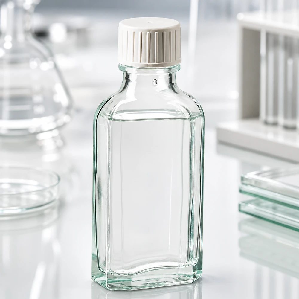 50 ml šroubovací uzávěr Meplat čirý s nalévacím kroužkem. 50 ml Apothekerflasche Meplat klar mit strukturiertem Schraubdeckel und Gießhilfe