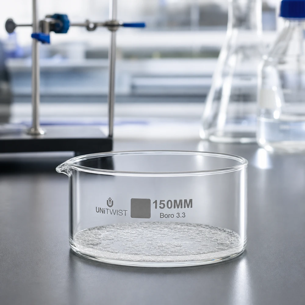 Krystalizační miska ø150mm z borosilikátového skla UNiTWIST UNiTWIST Verdunstungsschale Glas ø150mm klares Borosilikatglas 3.3 Laborausstattung