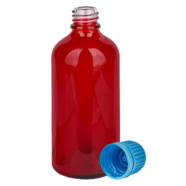 100ml láhev 11mm šroubovací uzávěr modrý uzávěr s ochranou proti manipulaci RedLine UT18/100 100ml láhev 11mm šroubovací uzávěr modrý uzávěr s ochranou proti manipulaci RedLine UT18/100