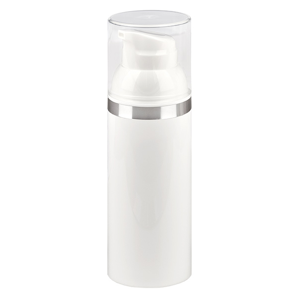 50ml airless dávkovač bílý se stříbrným reliéfem 50ml airless dávkovač bílý se stříbrným reliéfem