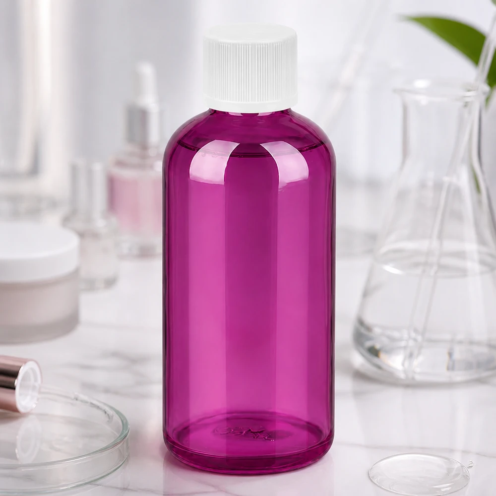 100ml láhev PurpleLine se šroubovacím uzávěrem o průměru 11 mm bílá standardní odolná proti otevření dětmi. UT18/100 Stylische violette 100ml Flasche mit präzisem 11mm Gewinde für professionelle Anwendungen
