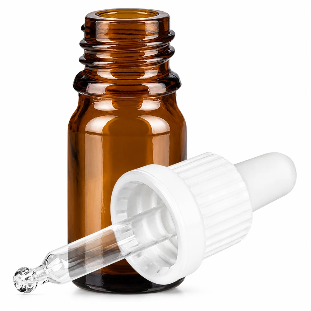5ml pipetovací láhev bílá s uzávěrem s možností manipulace BrownLine UT18/5 Medizinflasche 5ml braun mit Pipettenaufsatz aus Glas für präzise Tröpfchenanwendung
