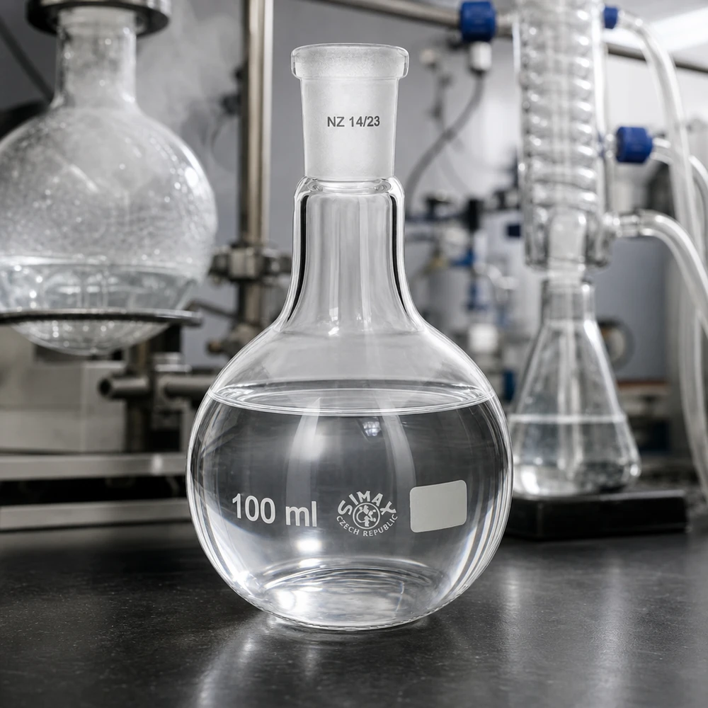 Baňka na kyčelní kloub 100 ml se standardním broušeným kloubem (14/23) Chemiekolben 100ml mit standardisiertem Anschluss für Reaktionsführung und Aufarbeitung