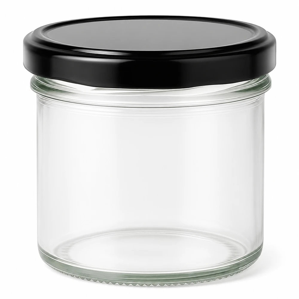 125ml kelímky s víčkem BasicSeal černé UNiTWIST 125ml Sturzglas mit schwarzem BasicSeal Deckel leer transparent Einmachglas Marmeladenglas