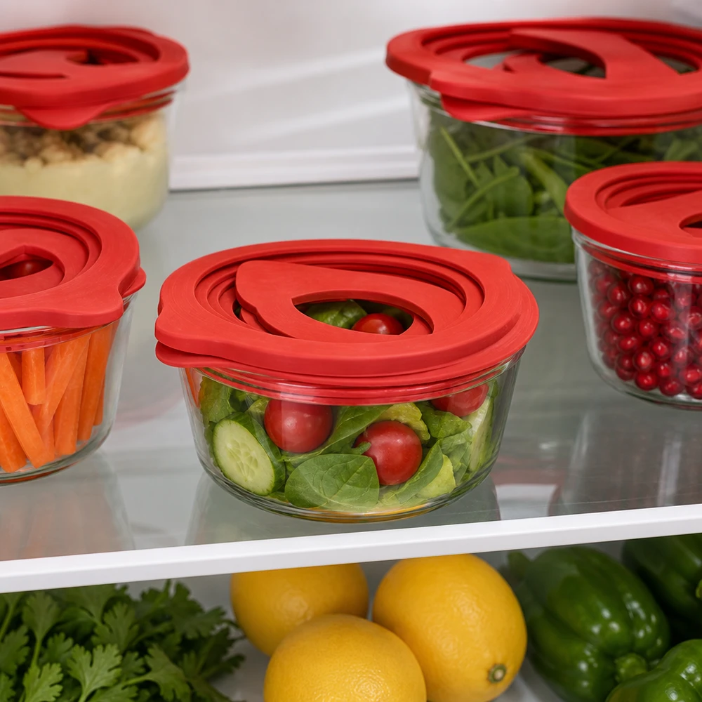 Konzervační kroužek z přírodního kaučuku RR80 Einkochring RR80 Naturgummi rot für Vorratsgläser im Kühlschrank mit frischem Salat Gemüse praktische Aufbewahrung