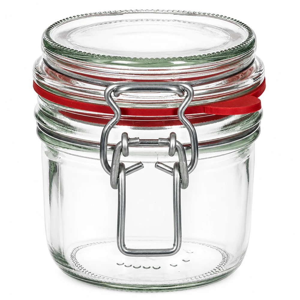 Skladovací sklenice o objemu 255 ml s gumovým kroužkem a výkyvným víčkem UNiTWIST. 255ml Vorratsglas mit Bügelverschluss und roter Dichtung - praktisches Einmachglas für Küche und Vorratshaltung